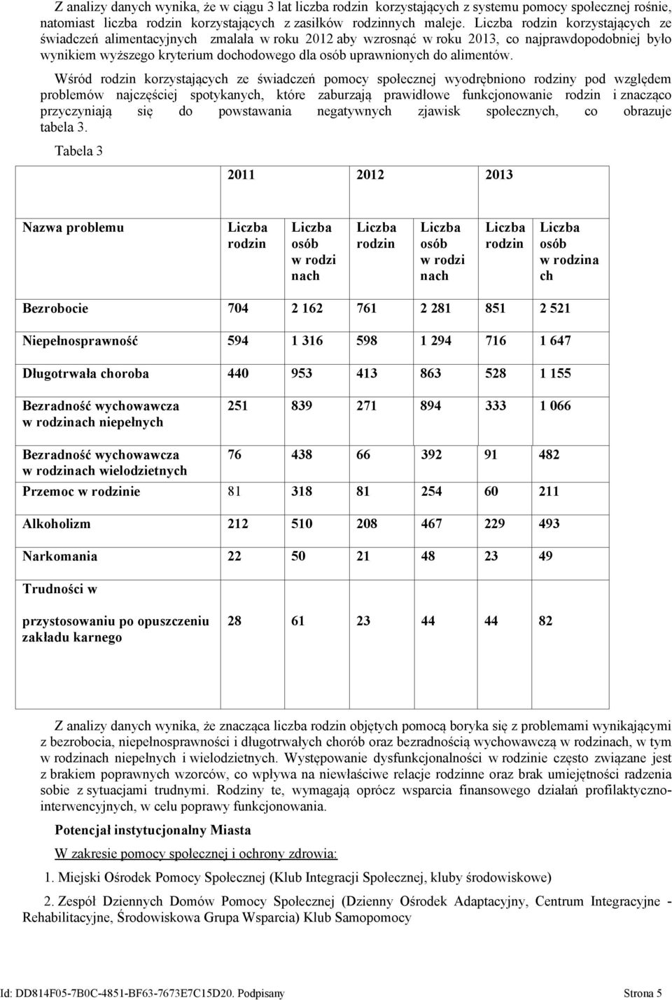 Wśród rodzin korzystających ze świadczeń pomocy społecznej wyodrębniono rodziny pod względem problemów najczęściej spotykanych, które zaburzają prawidłowe funkcjonowanie rodzin i znacząco