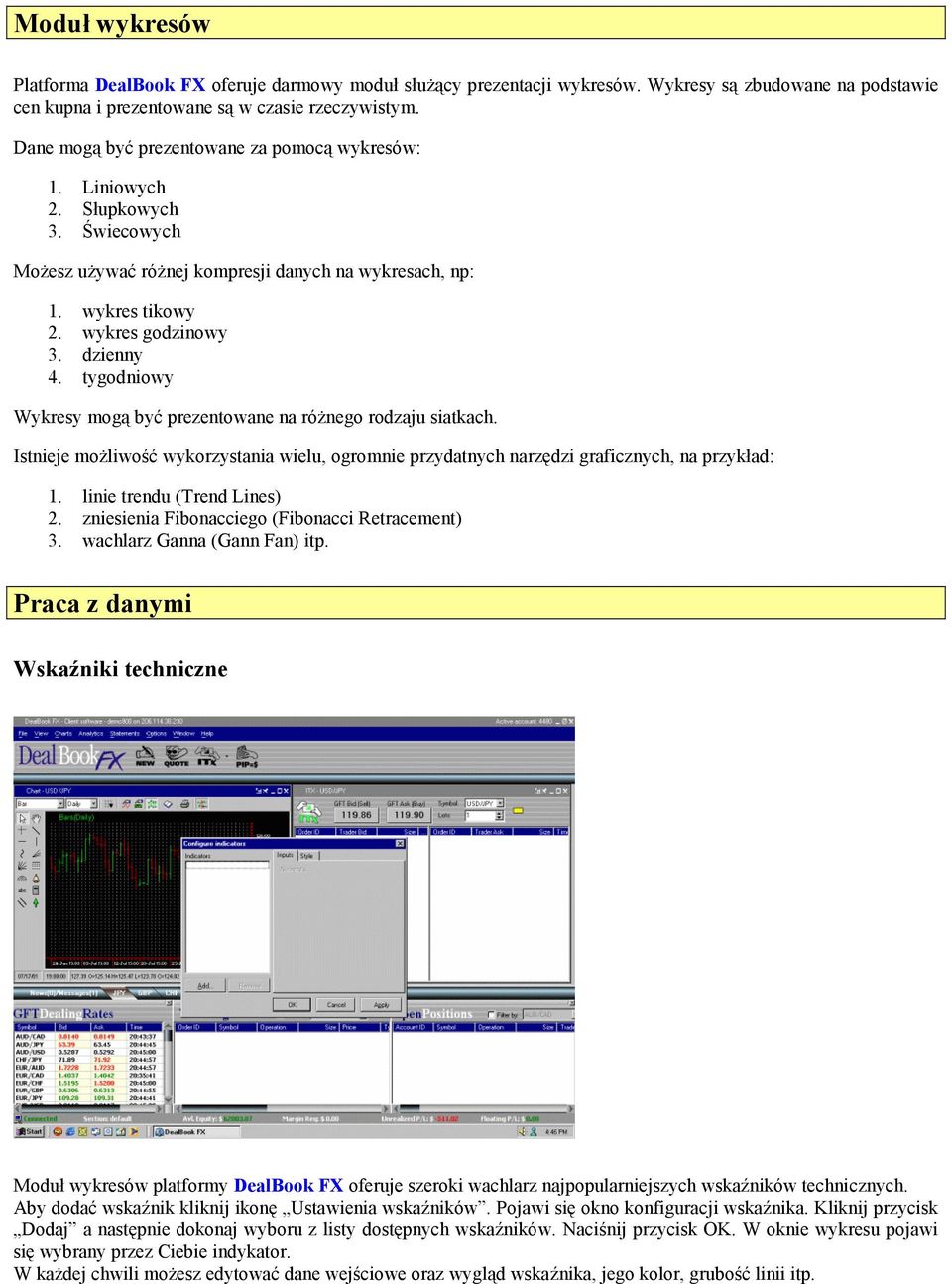 tygodniowy Wykresy mogą być prezentowane na różnego rodzaju siatkach. Istnieje możliwość wykorzystania wielu, ogromnie przydatnych narzędzi graficznych, na przykład: 1. linie trendu (Trend Lines) 2.