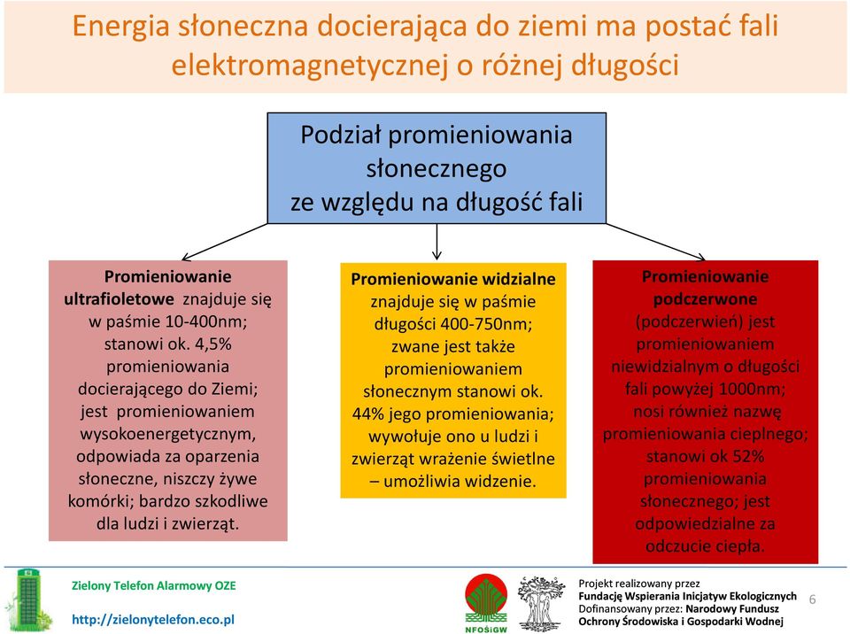 4,5% promieniowania docierającego do Ziemi; jest promieniowaniem wysokoenergetycznym, odpowiada za oparzenia słoneczne, niszczy żywe komórki; bardzo szkodliwe dla ludzi i zwierząt.