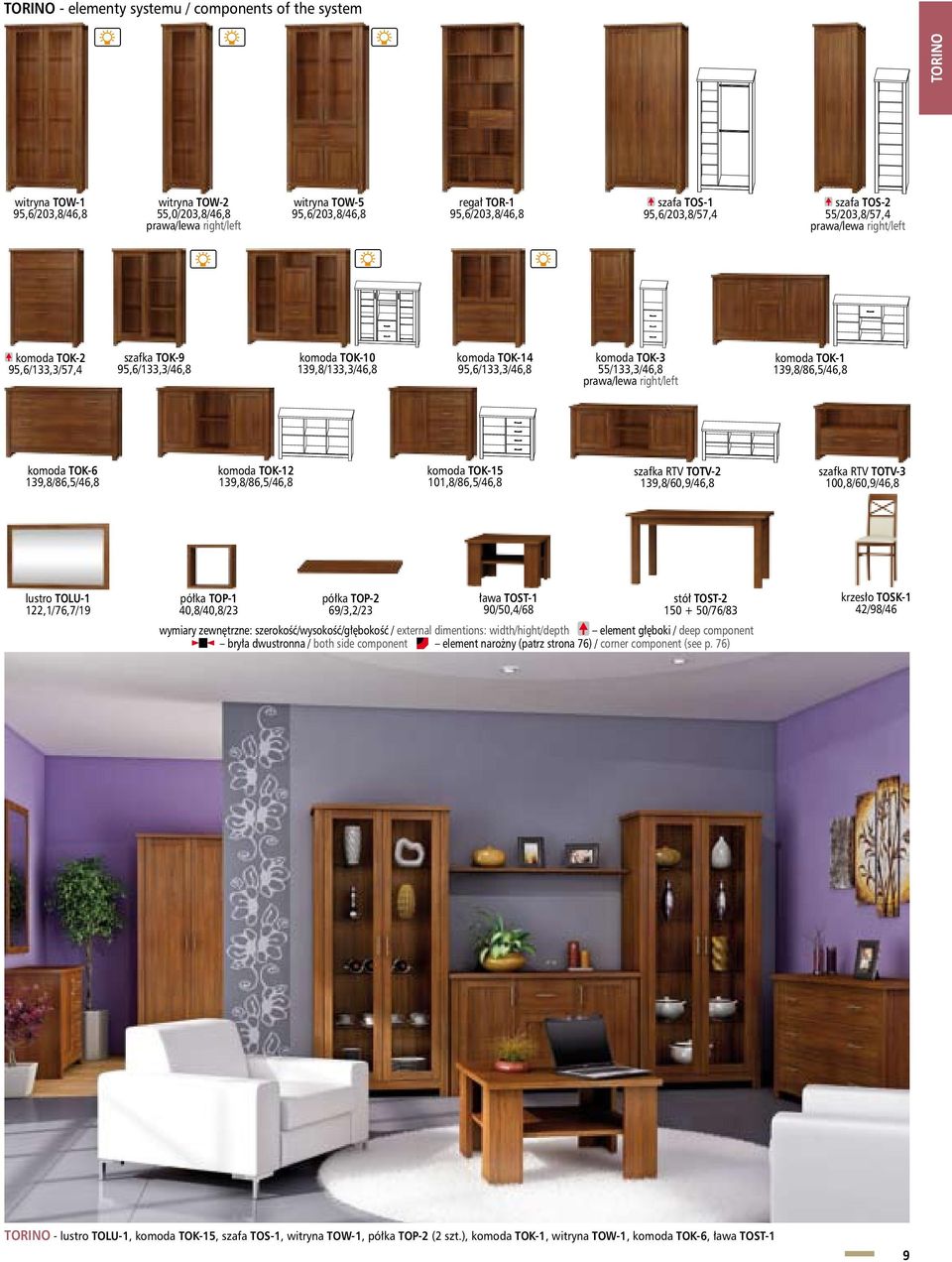 komoda TOK-3 55/133,3/46,8 prawa/lewa right/left komoda TOK-1 139,8/86,5/46,8 komoda TOK-6 139,8/86,5/46,8 komoda TOK-12 139,8/86,5/46,8 komoda TOK-15 101,8/86,5/46,8 szafka RTV TOTV-2