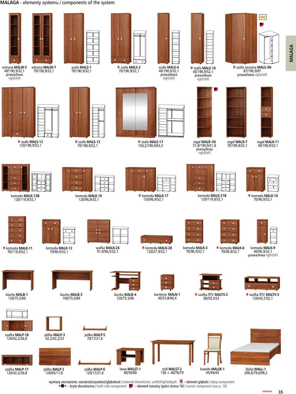 70/190,9/52,1 szafa MALS-17 150,2/190,9/63,3 regał MALR-1N 51,8/190,9/31,8 prawy/lewy right/left regał MALR-7 70/190,9/32,1 regał MALR-11 40/190,9/32,1 komoda MALK-13B 120/119,9/32,1 komoda MALK-16