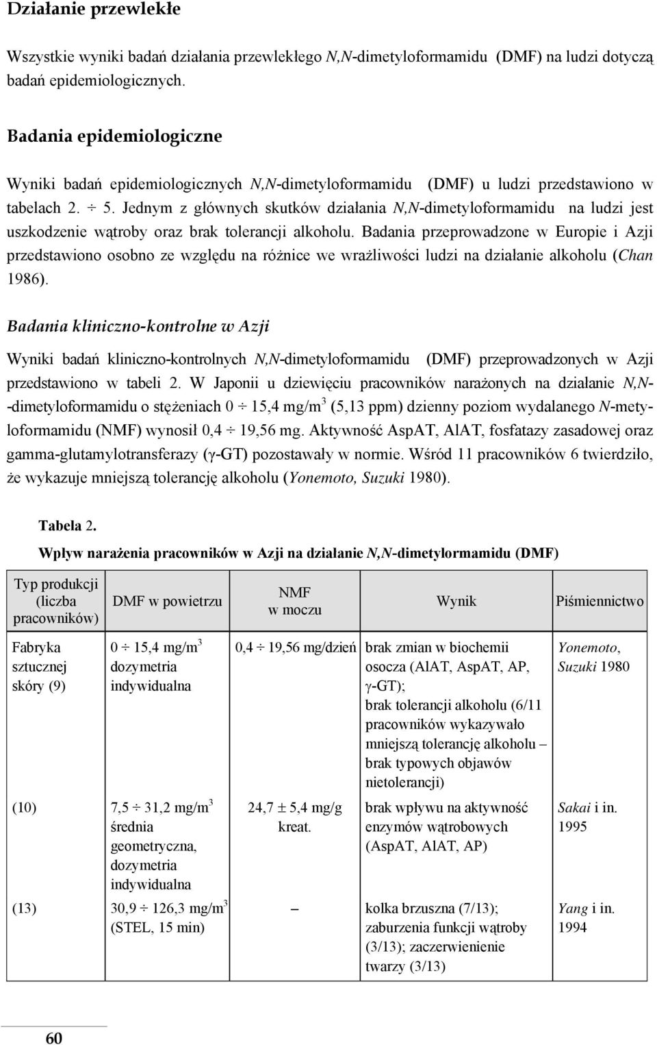 Jednym z głównych skutków działania N,N-dimetyloformamidu na ludzi jest uszkodzenie wątroby oraz brak tolerancji alkoholu.