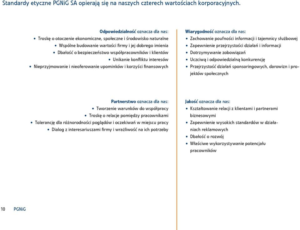 klientów Unikanie konfliktu interesów Nieprzyjmowanie i nieoferowanie upominków i korzyści finansowych Wiarygodność oznacza dla nas: Zachowanie poufności informacji i tajemnicy służbowej Zapewnienie