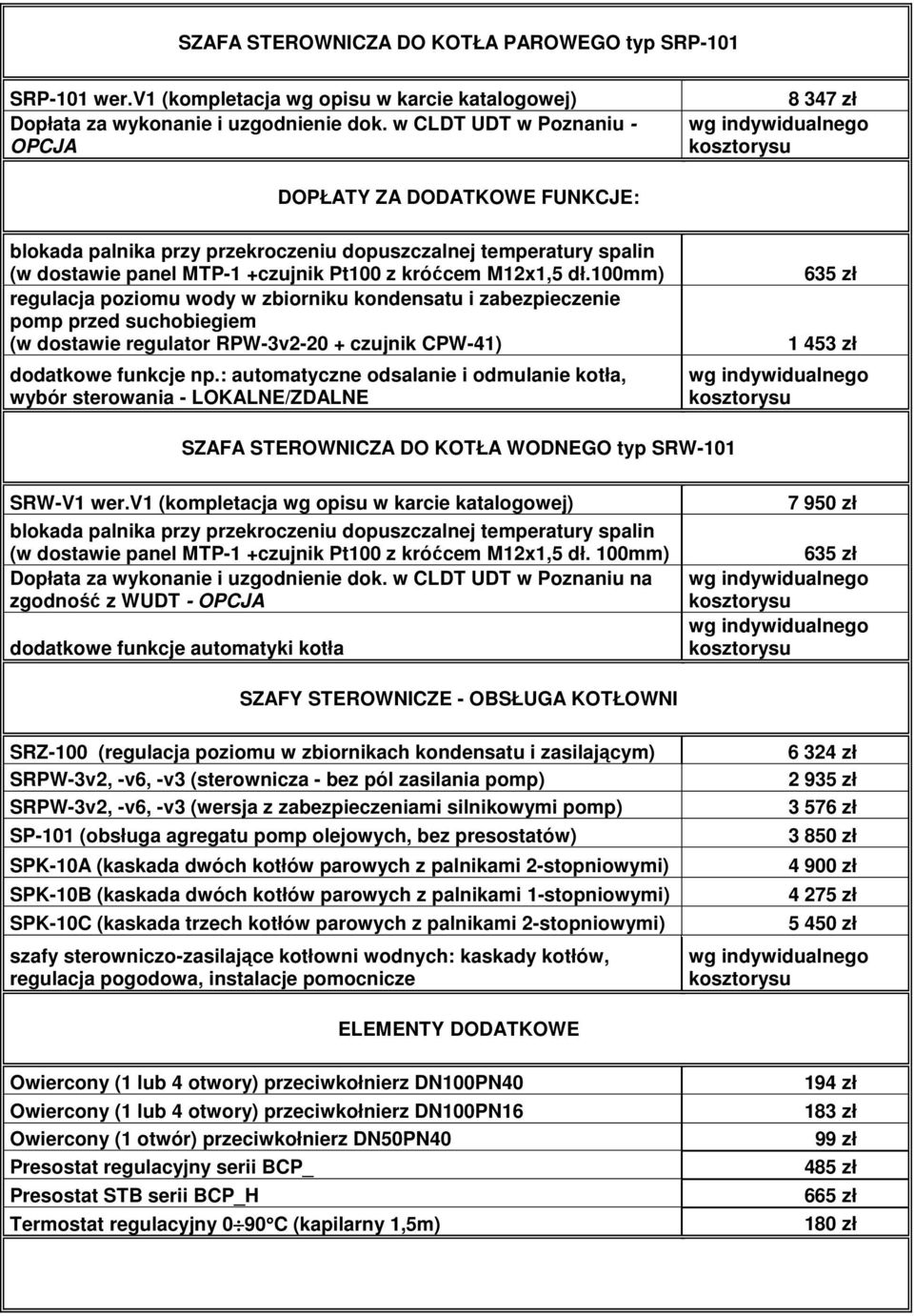 100mm) 635 zł regulacja poziomu wody w zbiorniku kondensatu i zabezpieczenie pomp przed suchobiegiem (w dostawie regulator RPW-3v2-20 + czujnik CPW-41) 1 453 zł dodatkowe funkcje np.
