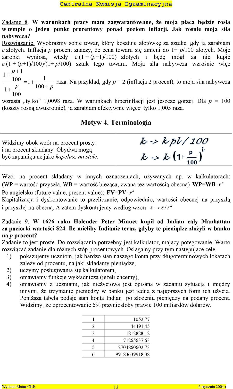 Moje zarobki wyiosą wtedy c ( + (p+)/00) złotych i będę mógł za ie kupić c ( + (p+)/00)/(+ p/00) sztuk tego towaru. Moja siła abywcza wzrośie więc p + + 00 + raza.