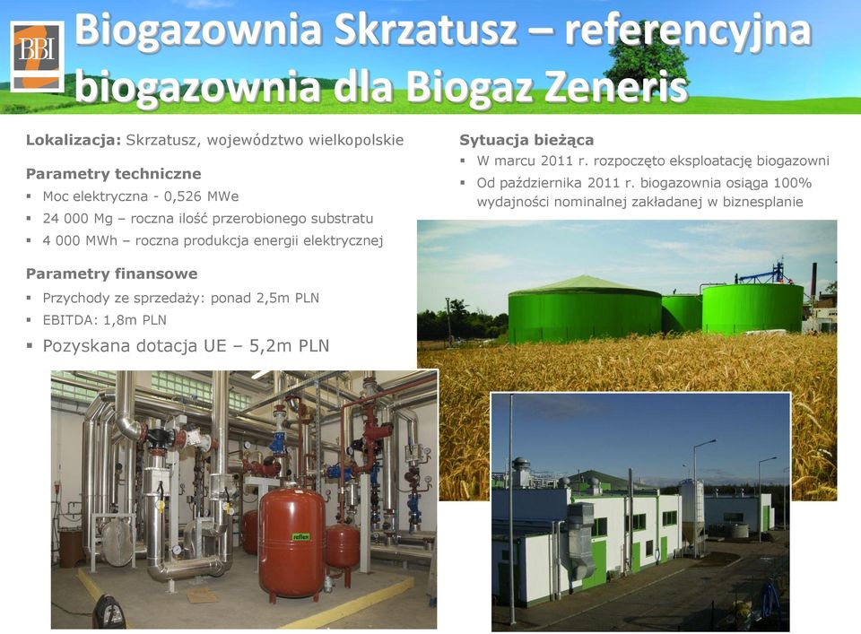 elektrycznej Sytuacja bieżąca W marcu 2011 r. rozpoczęto eksploatację biogazowni Od października 2011 r.