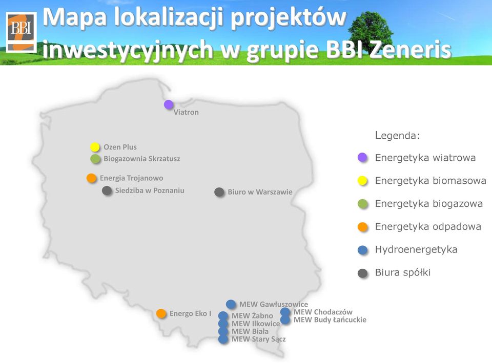 Energetyka biomasowa Energetyka biogazowa Energetyka odpadowa Hydroenergetyka Biura spółki Energo