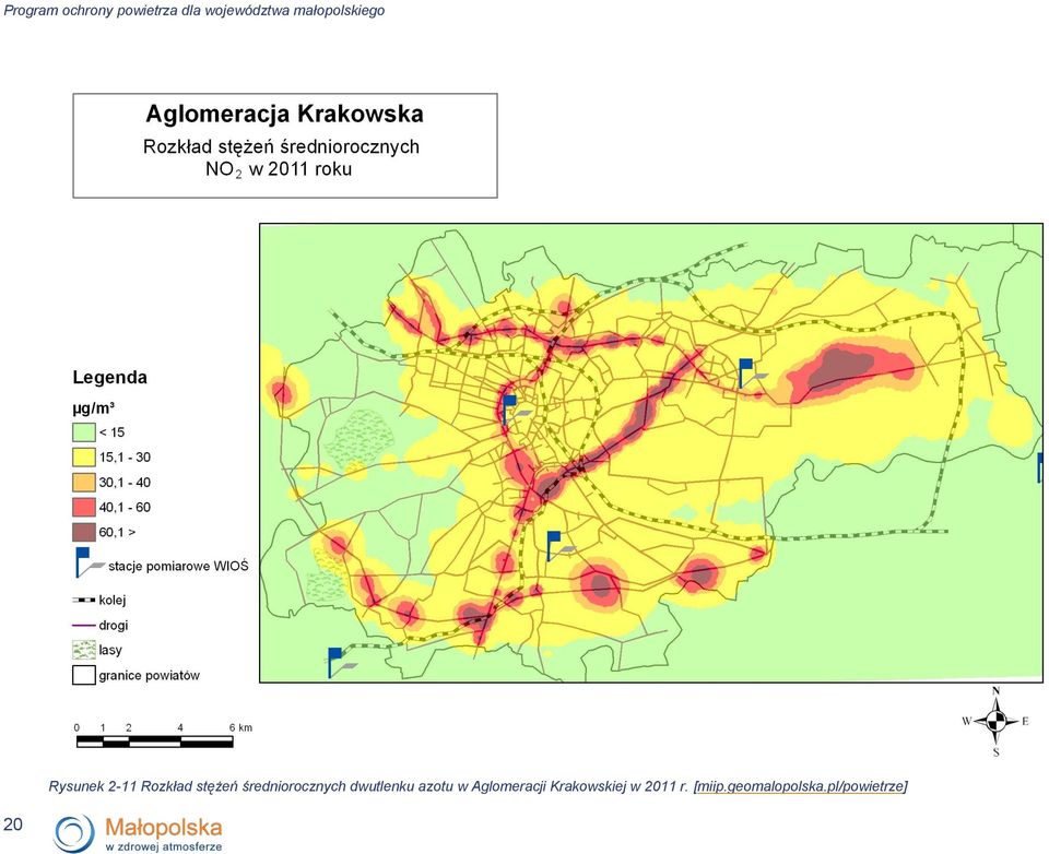 średniorocznych dwutlenku azotu w Aglomeracji