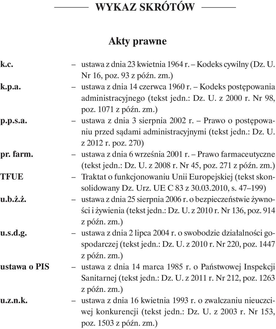 Prawo o postępowaniu przed sądami administracyjnymi (tekst jedn.: Dz. U. z 2012 r. poz. 270) pr. farm. ustawa z dnia 6 września 2001 r. Prawo farmaceutyczne (tekst jedn.: Dz. U. z 2008 r. Nr 45, poz.