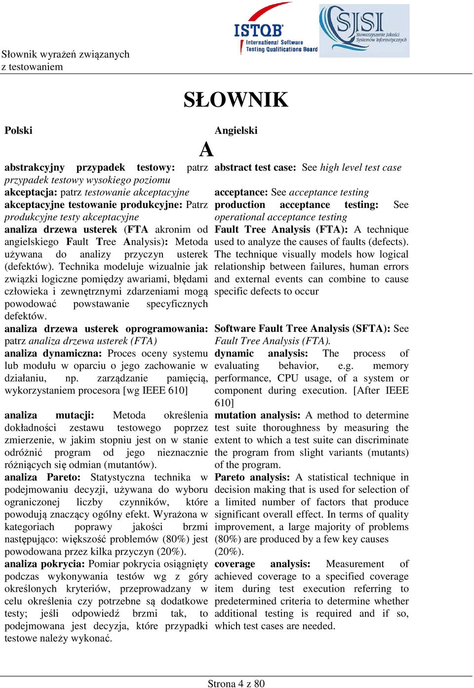 od Fault Tree Analysis (FTA): A technique angielskiego Fault Tree Analysis): Metoda used to analyze the causes of faults (defects).