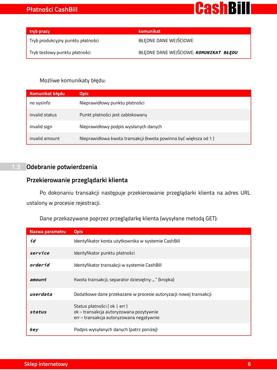 większa od 1 ) 1.3 Odebranie potwierdzenia Przekierowanie przeglądarki klienta Po dokonaniu transakcji następuje przekierowanie przeglądarki klienta na adres URL ustalony w procesie rejestracji.