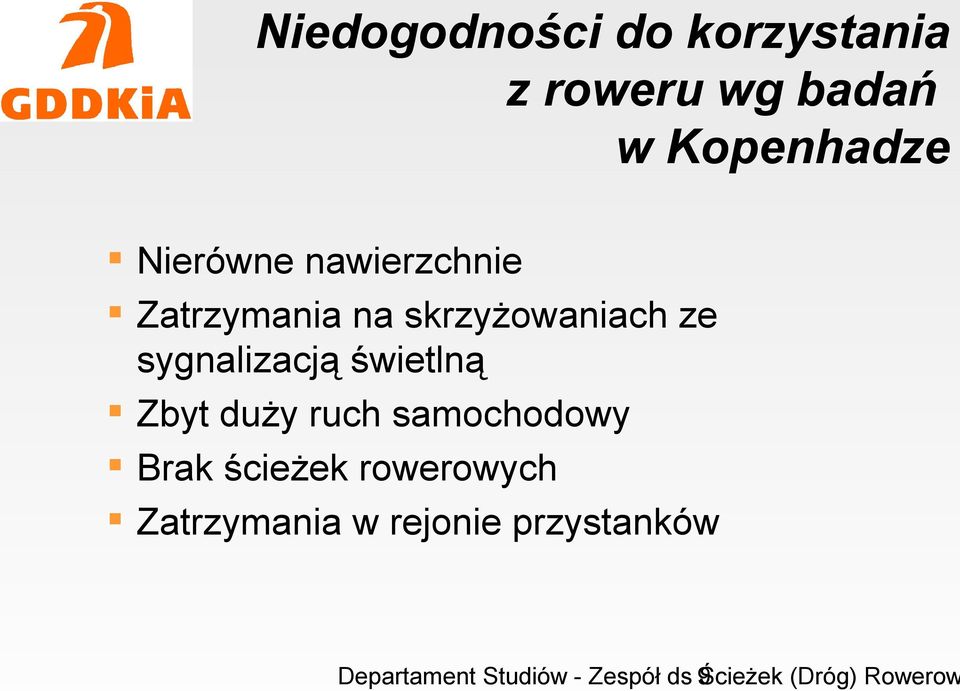 sygnalizacją świetlną Zbyt duży ruch samochodowy Brak ścieżek