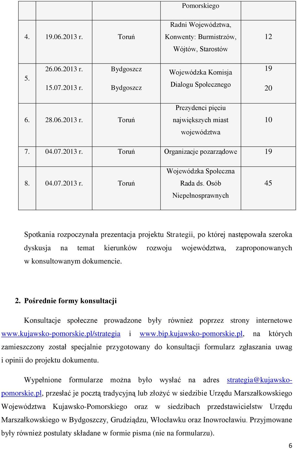 Osób Niepełnosprawnych 45 Spotkania rozpoczynała prezentacja projektu Strategii, po której następowała szeroka dyskusja na temat kierunków rozwoju województwa, zaproponowanych w konsultowanym