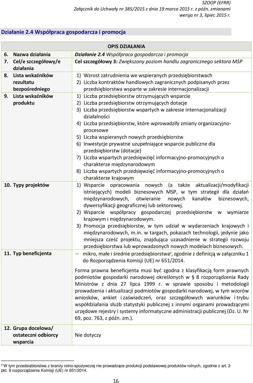 Lista wskaźników 1) Wzrost zatrudnienia we wspieranych przedsiębiorstwach rezultatu 2) Liczba kontraktów handlowych zagranicznych podpisanych przez bezpośredniego przedsiębiorstwa wsparte w zakresie