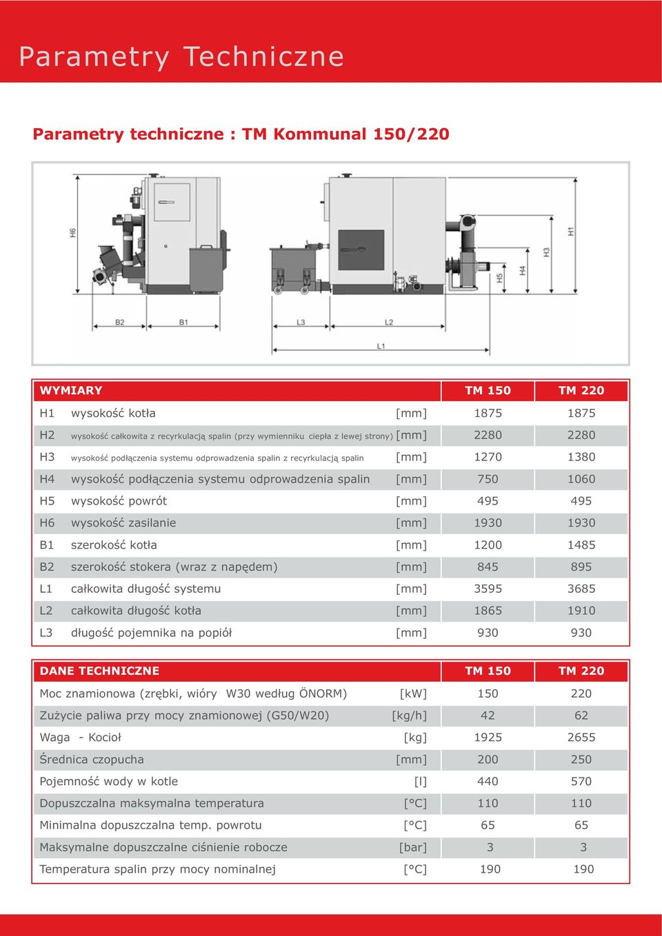 [mm] 495 495 H6 wysokość zasilanie [mm] 1930 1930 B1 szerokość kotła [mm] 1200 1485 B2 szerokość stokera (wraz z napędem) [mm] 845 895 L1 całkowita długość systemu [mm] 3595 3685 L2 całkowita długość