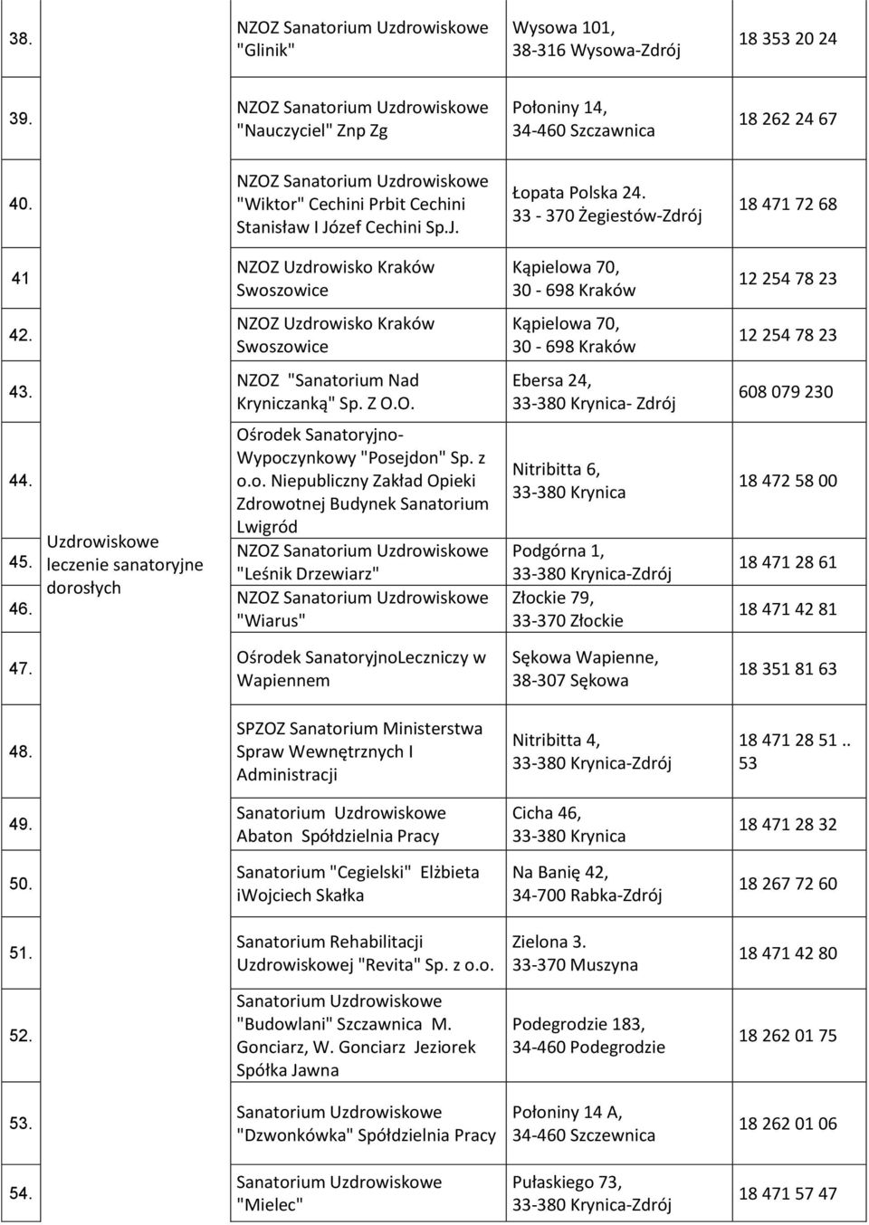 ium Nad Kryniczanką" Sp. Z O.O. Ebersa 24, - Zdrój 608 079 230 44. 45. 46. leczenie sanator