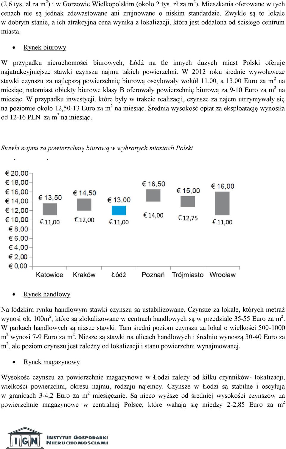 Rynek biurowy W przypadku nieruchomości biurowych, Łódź na tle innych dużych miast Polski oferuje najatrakcyjniejsze stawki czynszu najmu takich powierzchni.