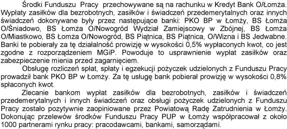 Wydział Zamiejscowy w Zbójnej, BS Łomża O/Miastkowo, BS Łomża O/Nowogród, BS Piątnica, BS Piątnica, O/Wizna i BS Jedwabne.