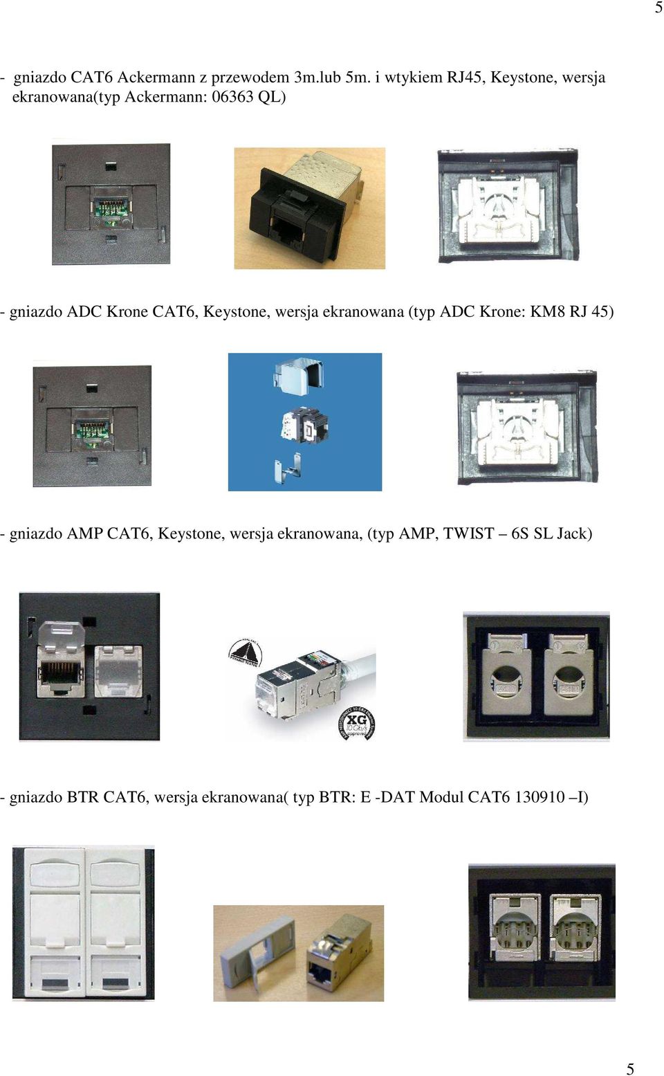 CAT6, Keystone, wersja ekranowana (typ ADC Krone: KM8 RJ 45) - gniazdo AMP CAT6,