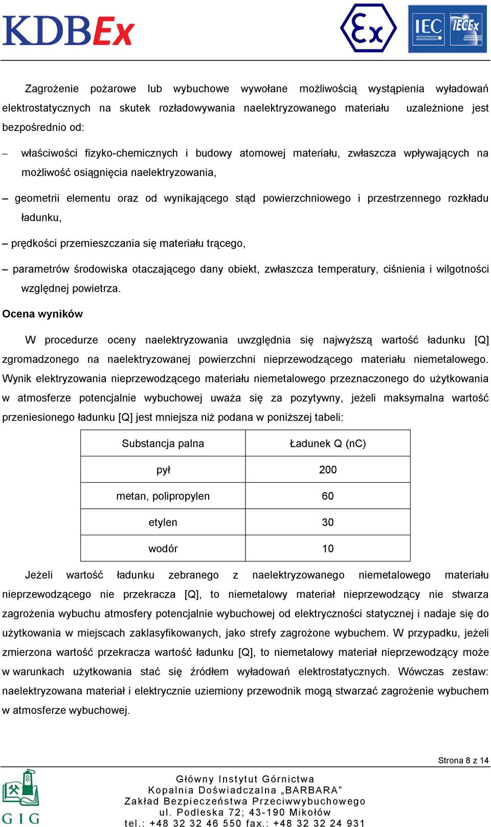 rozkładu ładunku, prędkości przemieszczania się materiału trącego, parametrów środowiska otaczającego dany obiekt, zwłaszcza temperatury, ciśnienia i wilgotności względnej powietrza.