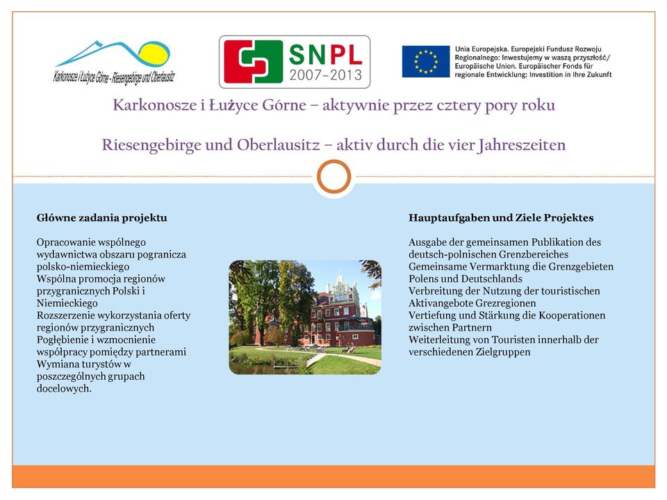Hauptaufgaben und Ziele Projektes Ausgabe der gemeinsamen Publikation des deutsch-polnischen Grenzbereiches Gemeinsame Vermarktung die Grenzgebieten Polens und Deutschlands