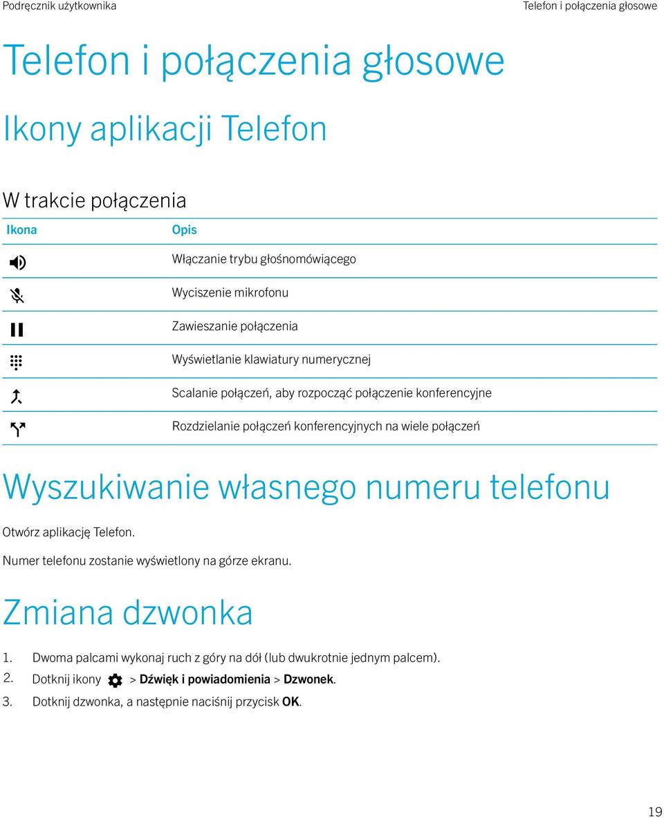 Rozdzielanie połączeń konferencyjnych na wiele połączeń Wyszukiwanie własnego numeru telefonu Otwórz aplikację Telefon.