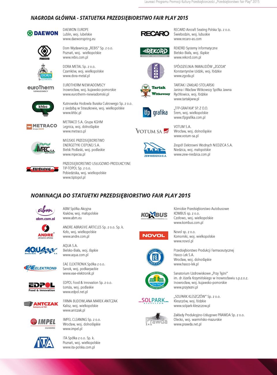 z o.o. z siedzibą w Straszkowie, woj. wielkopolskie www.khbc.pl METRACO S.A. Grupa KGHM Legnica, woj. dolnośląskie www.metraco.pl MIEJSKIE PRZEDSIĘBIORSTWO ENERGETYKI CIEPLNEJ S.A. Bielsk Podlaski, woj.