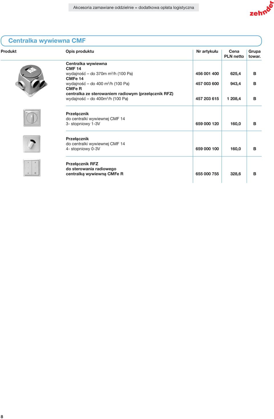 203 615 1 208,4 B Przełącznik do centralki wywiewnej CMF 14 3- stopniowy 1-3V 659 000 120 160,0 B Przełącznik do centralki