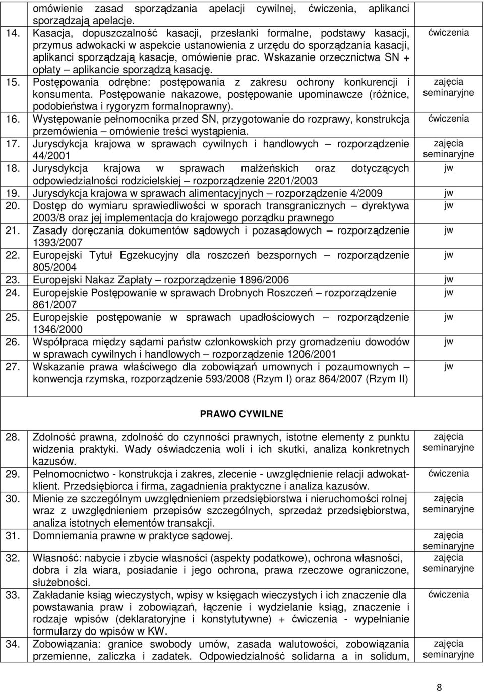 Wskazanie orzecznictwa SN + opłaty aplikancie sporządzą kasację. 15. Postępowania odrębne: postępowania z zakresu ochrony konkurencji i konsumenta.