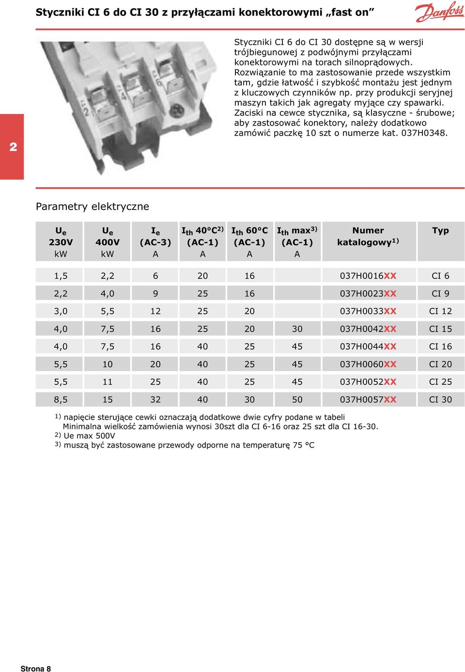 Zaciski na cewce stycznika, są klasyczne - śrubowe; aby zastosować konektory, należy dodatkowo zamówić paczkę 10 szt o numerze kat. 037H0348.