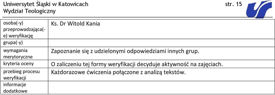 Dr Witold Kania Zapoznanie się z udzielonymi odpowiedziami