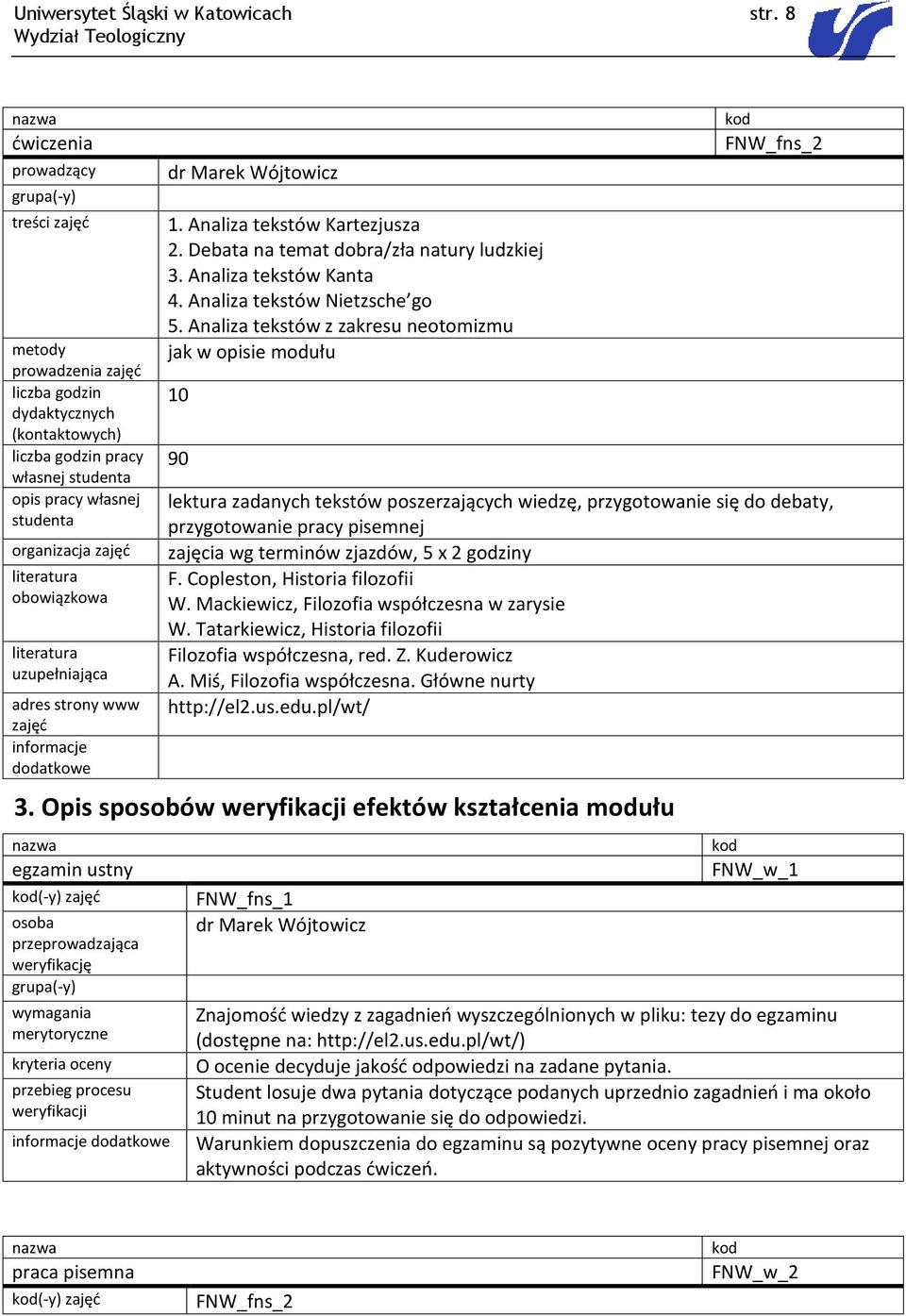 Marek Wójtowicz 1. Analiza tekstów Kartezjusza 2. Debata na temat dobra/zła natury ludzkiej 3. Analiza tekstów Kanta 4. Analiza tekstów Nietzsche go 5.