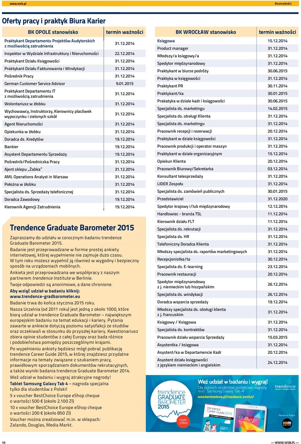 01.2015 Praktykant Departamentu IT z możliwością zatrudnienia 31.12.2014 Wolontariusz w żłobku 31.12.2014 Wychowawcy, Instruktorzy, Kierownicy placówek wypoczynku i zielonych szkół 31.12.2014 Agent Nieruchomości 31.