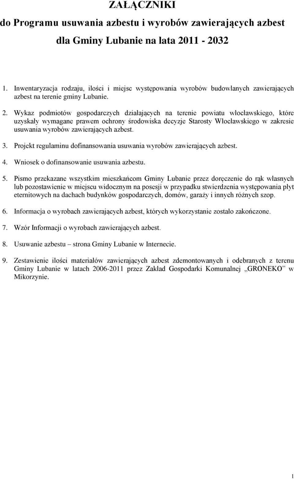 Wykaz podmiotów gospodarczych działających na terenie powiatu włocławskiego, które uzyskały wymagane prawem ochrony środowiska decyzje Starosty Włocławskiego w zakresie usuwania wyrobów zawierających