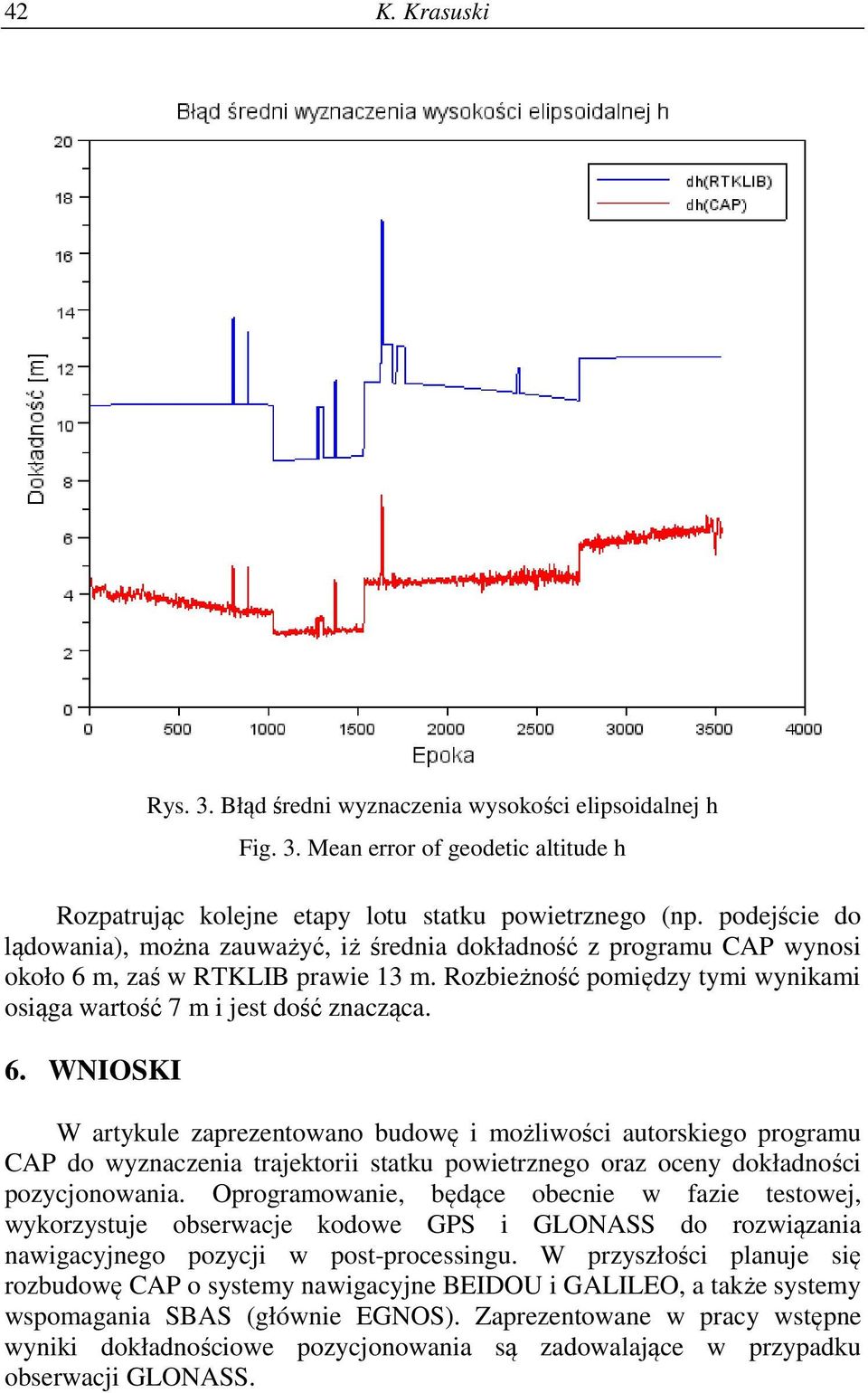 m, zaś w RTKLIB prawie 13 m. Rozbieżność pomiędzy tymi wynikami osiąga wartość 7 m i jest dość znacząca. 6.