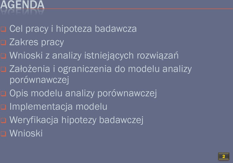 modelu analizy porównawczej Opis modelu analizy