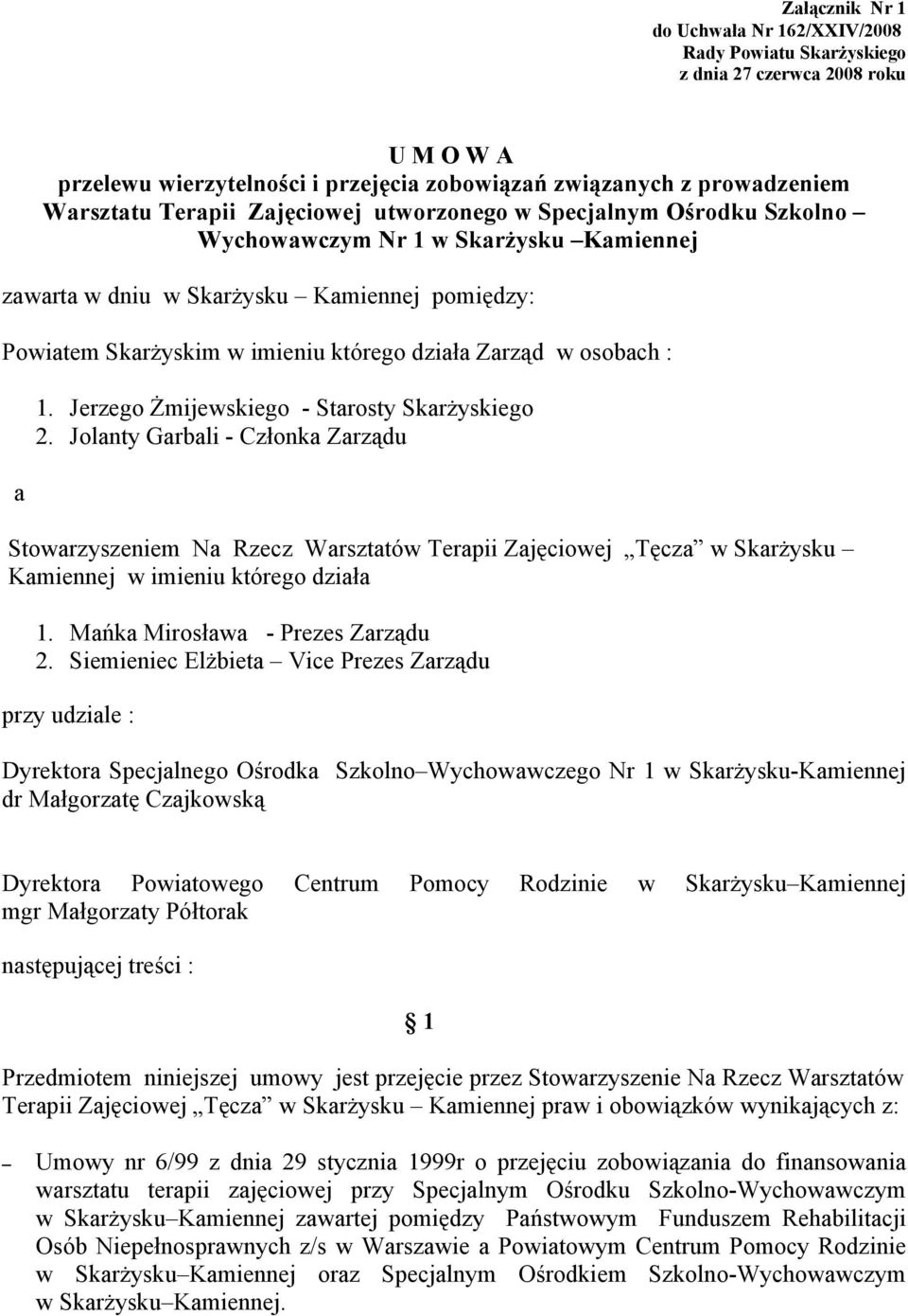 osobach : a 1. Jerzego Żmijewskiego - Starosty Skarżyskiego 2.