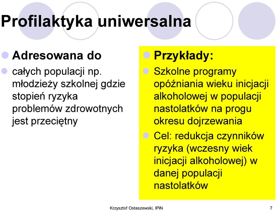 Szkolne programy opóźniania wieku inicjacji alkoholowej w populacji nastolatków na progu okresu