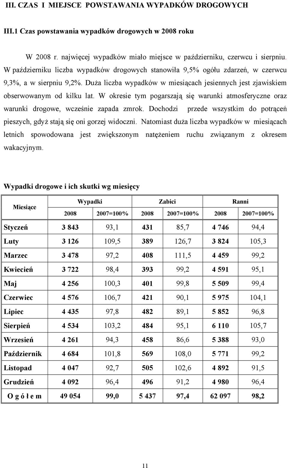 W okresie tym pogarszają się warunki atmosferyczne oraz warunki drogowe, wcześnie zapada zmrok. Dochodzi przede wszystkim do potrąceń pieszych, gdyż stają się oni gorzej widoczni.