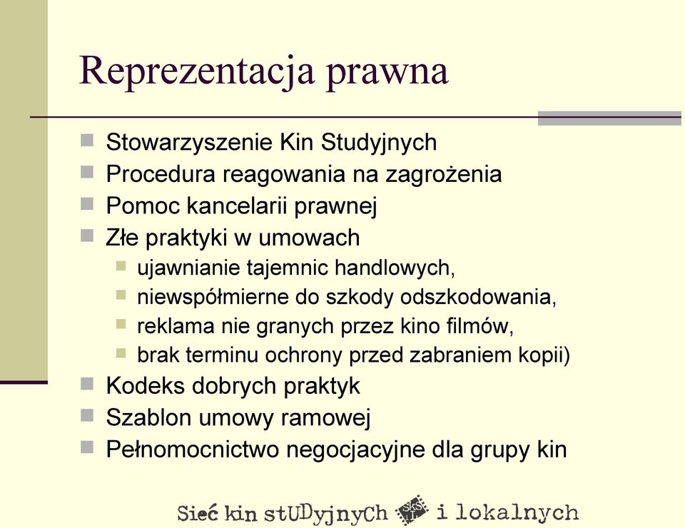 szkody odszkodowania, reklama nie granych przez kino filmów, brak terminu ochrony przed