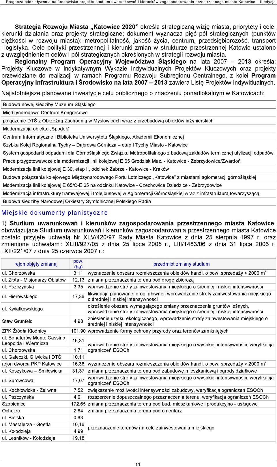 Cele polityki przestrzennej i kierunki zmian w strukturze przestrzennej Katowic ustalono z uwzględnieniem celów i pól strategicznych określonych w strategii rozwoju miasta.