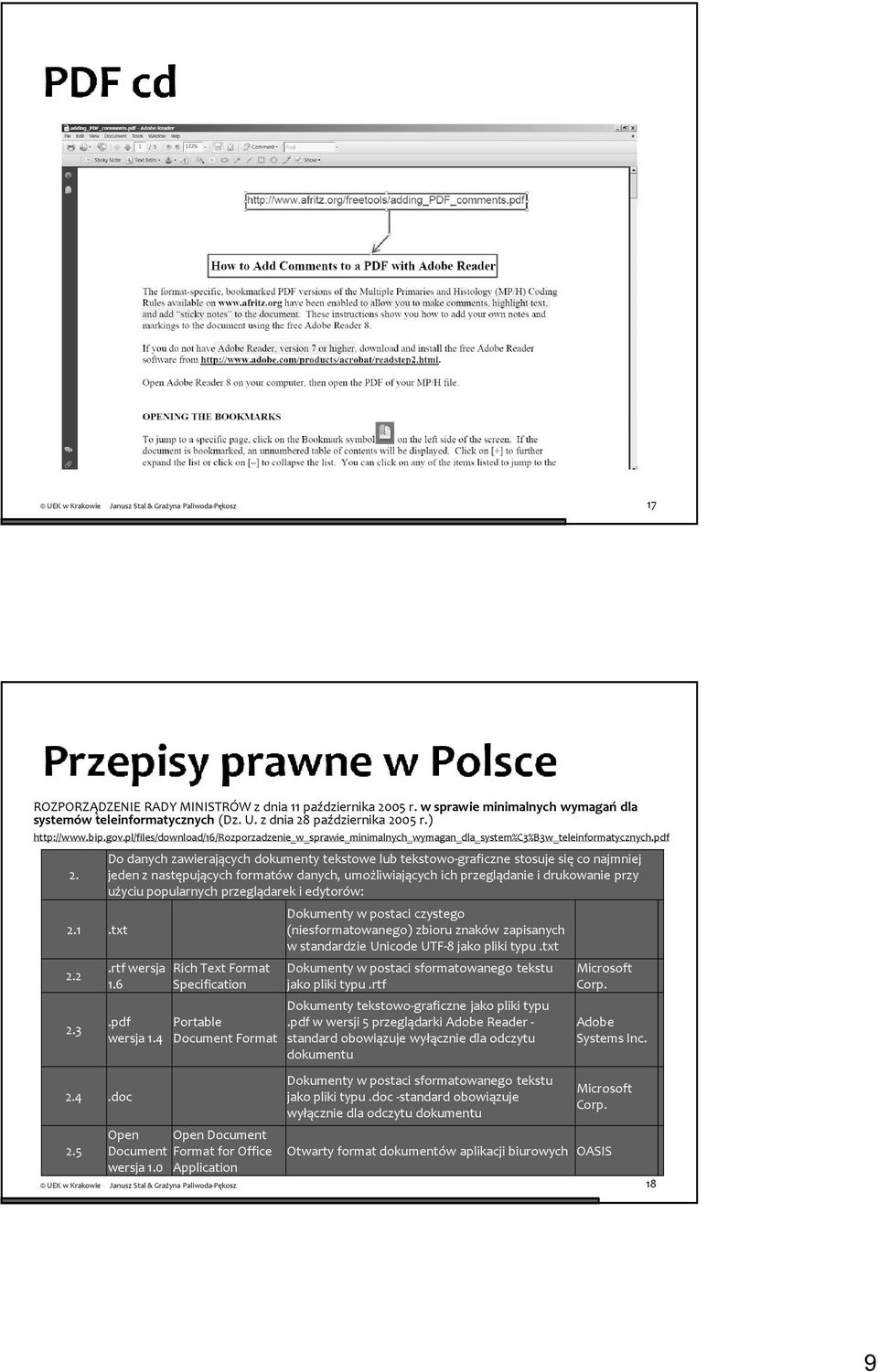 3 Do danych zawierających dokumenty tekstowe lub tekstowo-graficzne stosuje się co najmniej jeden z następujących formatów danych, umożliwiających ich przeglądanie i drukowanie przy użyciu