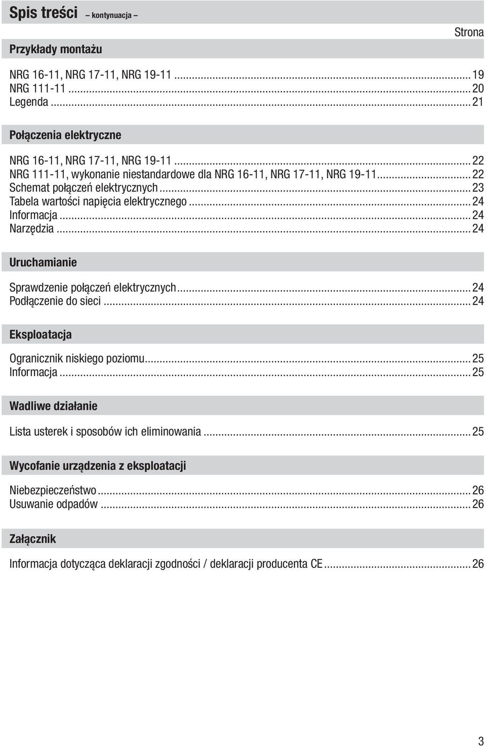 ..24 Narzędzia...24 Uruchamianie Sprawdzenie połączeń elektrycznych...24 Podłączenie do sieci...24 Eksploatacja Ogranicznik niskiego poziomu...25 Informacja.