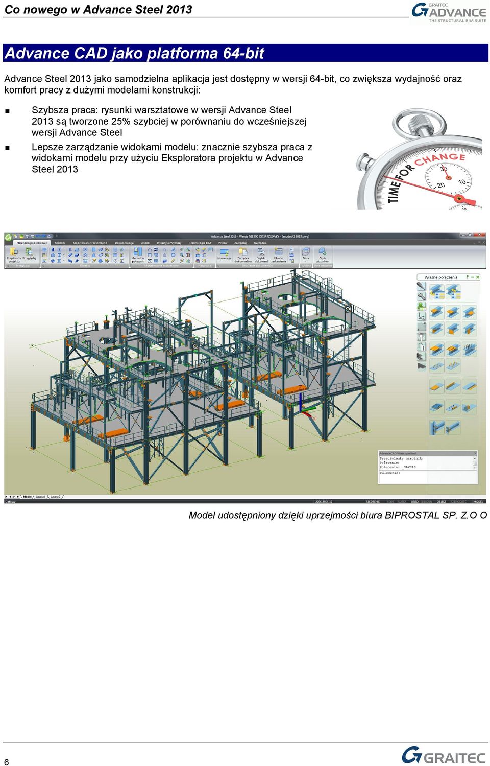 tworzone 25% szybciej w porównaniu do wcześniejszej wersji Advance Steel Lepsze zarządzanie widokami modelu: znacznie szybsza