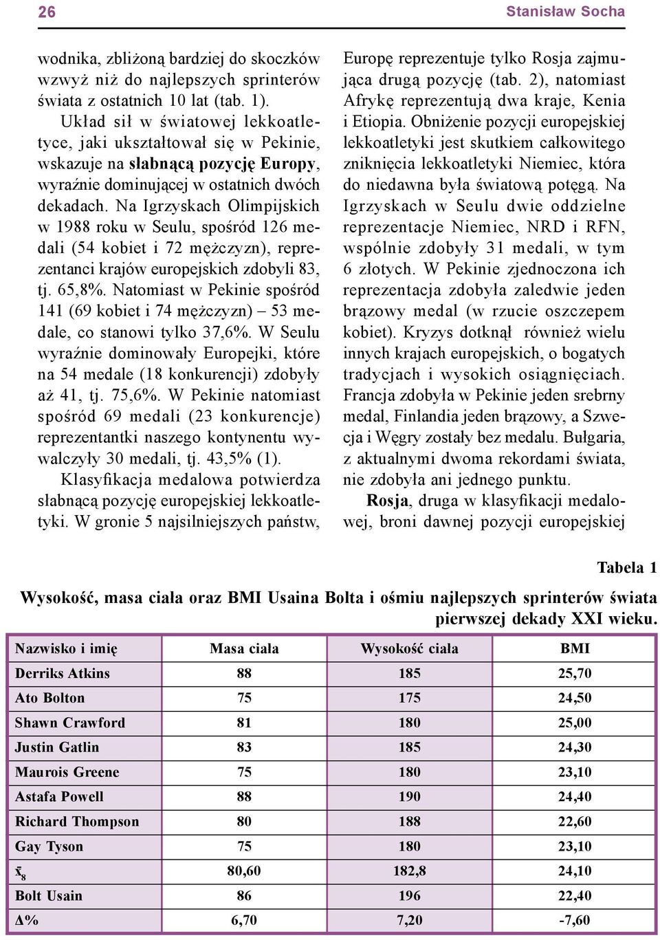 Na Igrzyskach Olimpijskich w 1988 roku w Seulu, spośród 126 medali (54 kobiet i 72 mężczyzn), reprezentanci krajów europejskich zdobyli 83, tj. 65,8%.