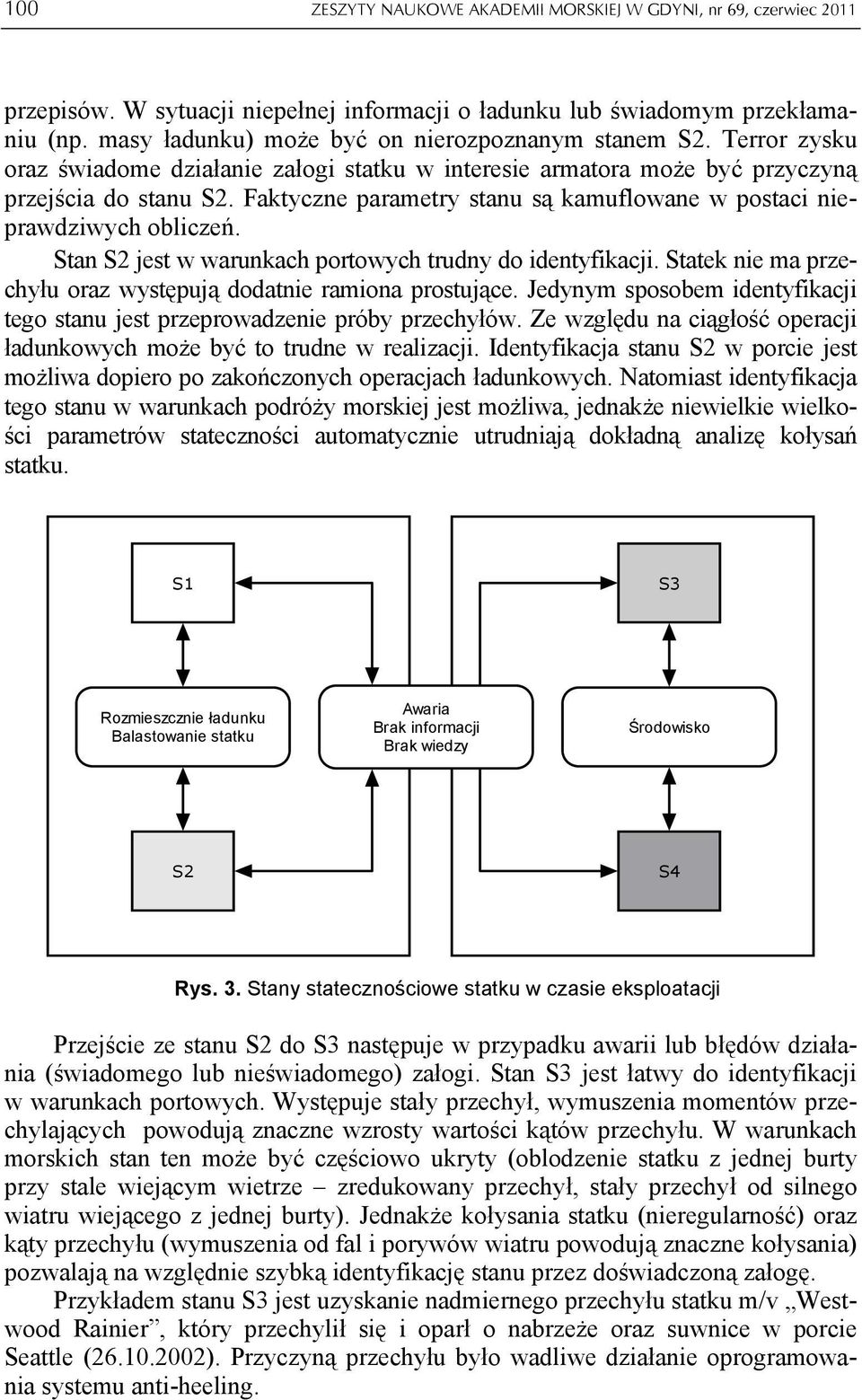 Faktyczne parametry stanu są kamuflowane w postaci nieprawdziwych obliczeń. Stan S2 jest w warunkach portowych trudny do identyfikacji.