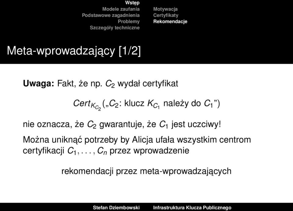 gwarantuje, że C 1 jest uczciwy!