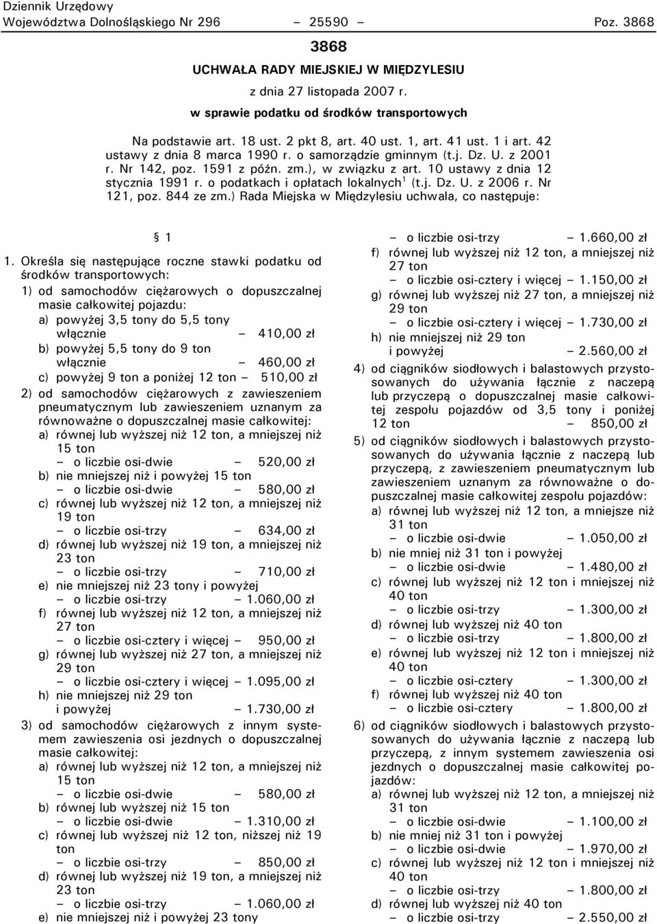 10 ustawy z dnia 12 stycznia 1991 r. o podatkach i opłatach lokalnych 1 (t.j. Dz. U. z 2006 r. Nr 121t poz. 844 ze zm.) Rada Miejska w Międzylesiu uchwalat co następuje: 1.