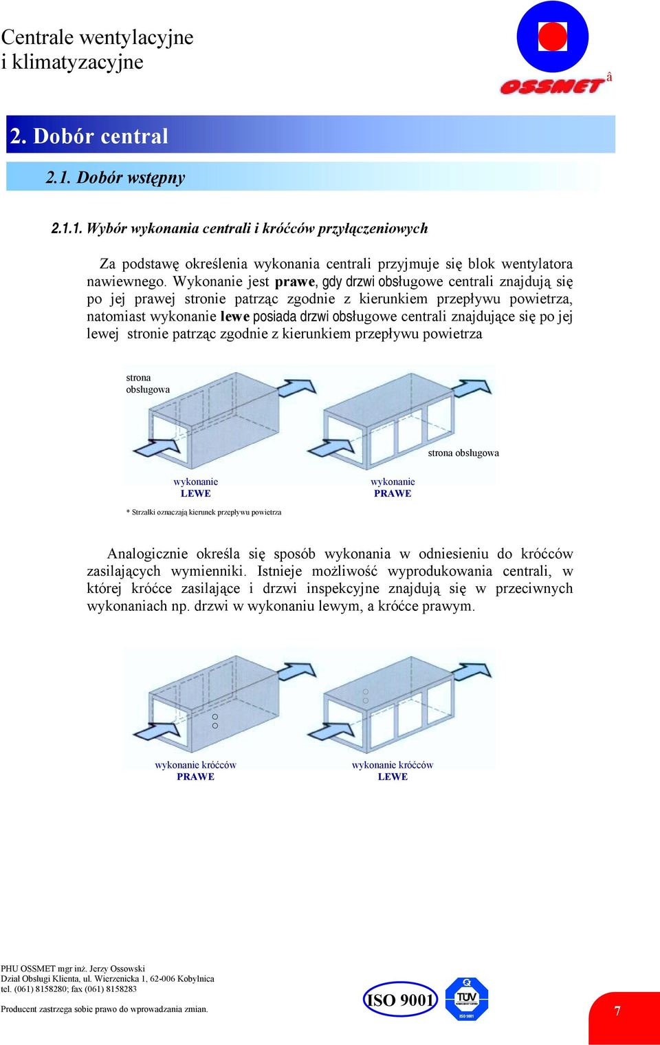 znajdujące się po jej lewej stronie patrząc zgodnie z kierunkiem przepływu powietrza strona obsługowa strona obsługowa wykonanie LEWE wykonanie PRAWE * Strzałki oznaczają kierunek przepływu powietrza