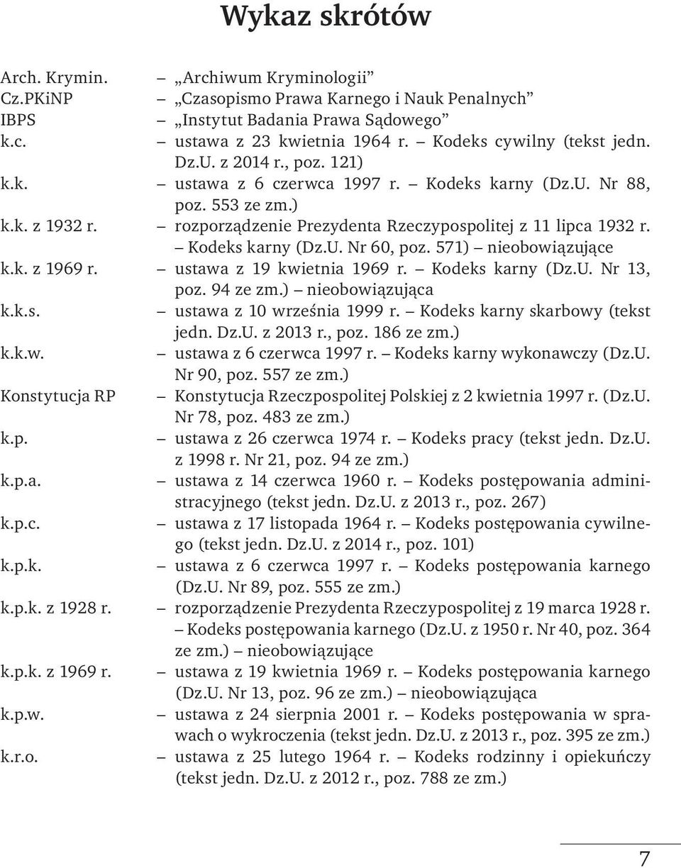 571) nieobowiązujące k.k. z 1969 r. ustawa z 19 kwiet nia 1969 r. Kodeks karny (Dz.U. Nr 13, poz. 94 ze zm.) nieobowiązująca k.k.s. ustawa z 10 wrześ nia 1999 r. Kodeks karny skarbowy (tekst jedn. Dz.